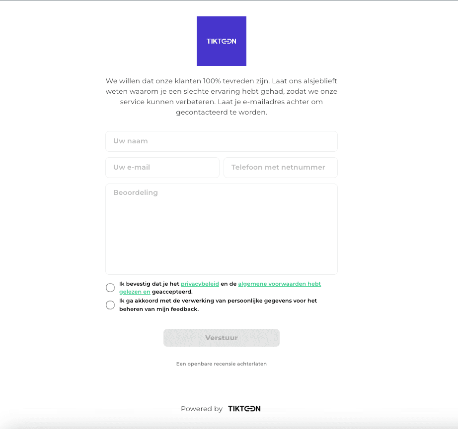 Persoonlijk feedbackformulier